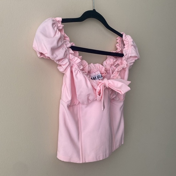 I.AM.GIA Naomi Corset Blush Pastel Pink Crop Top Bustier Bow Ruffle Trim Top S - Picture 6 of 10